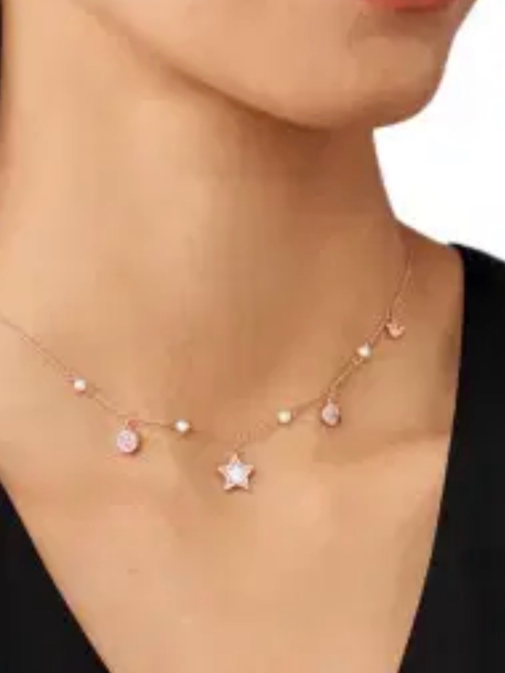 Emporio Armani Rose Gold Star & Pearl Charm Necklace NWT